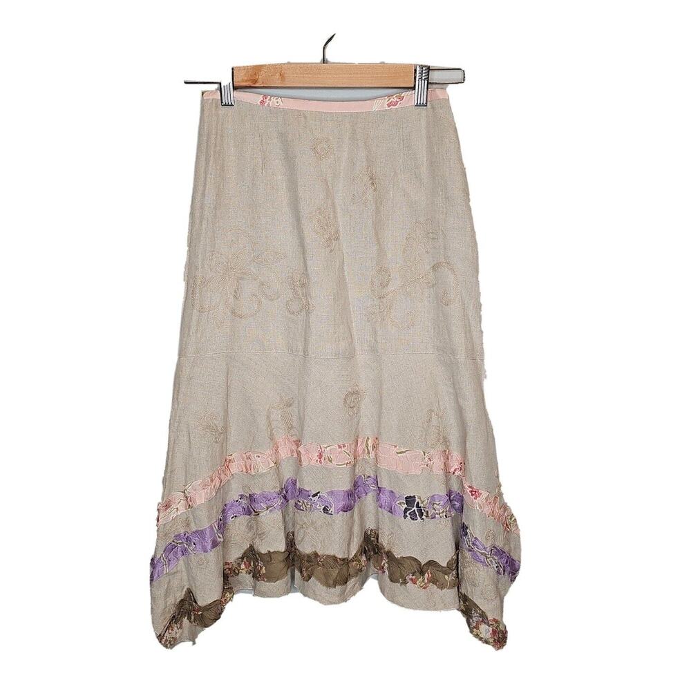 J. Jill Women's Beige Fit and Flare Embroidered Lace 100%‎ Linen Skirt Size 2P